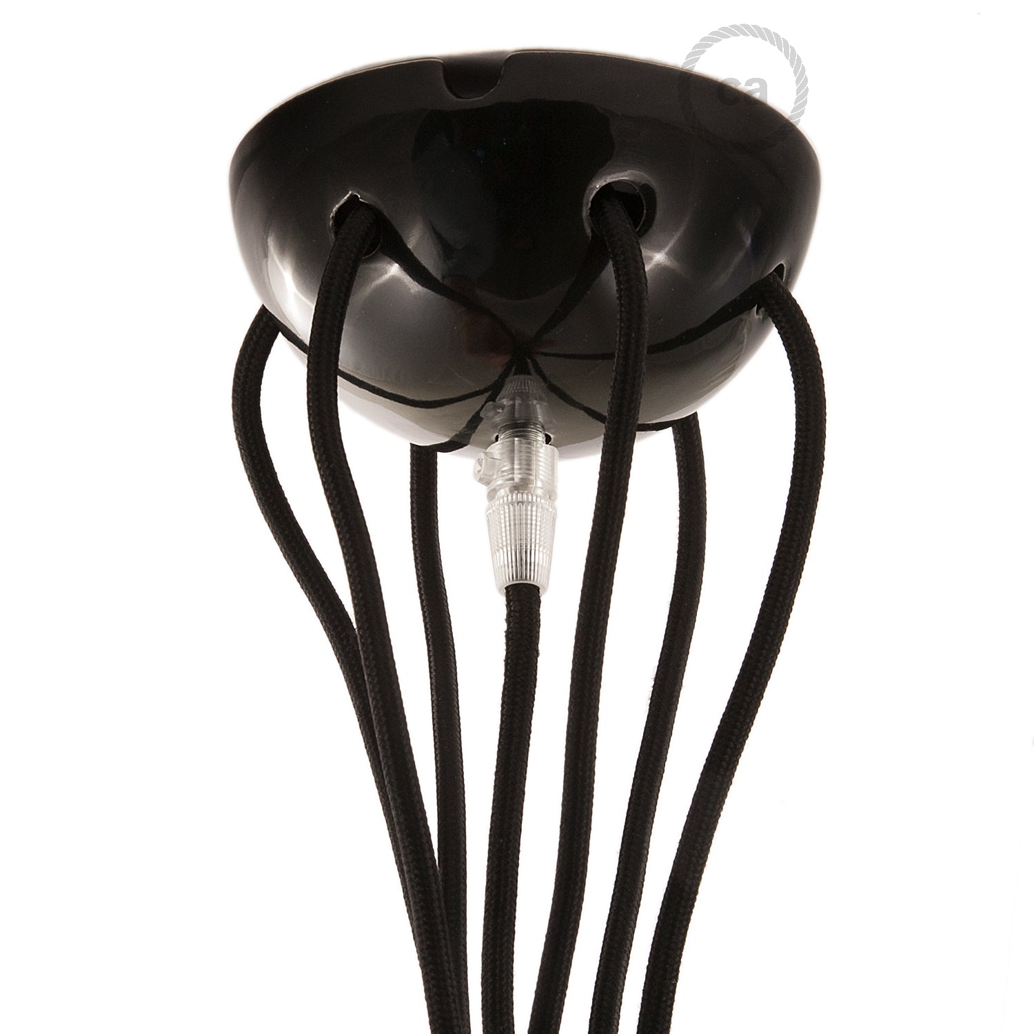 Lampada a sospensione multipla a 6 cadute con finiture in ceramica colorata - Nero