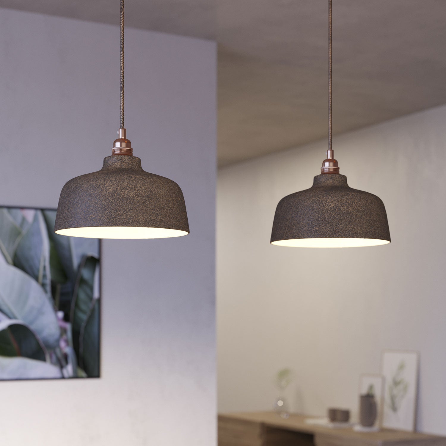 Lampada a sospensione a 2 cadute con XXL Rose-One rettangolare 675 mm con paralume Coppa - Rame satinato