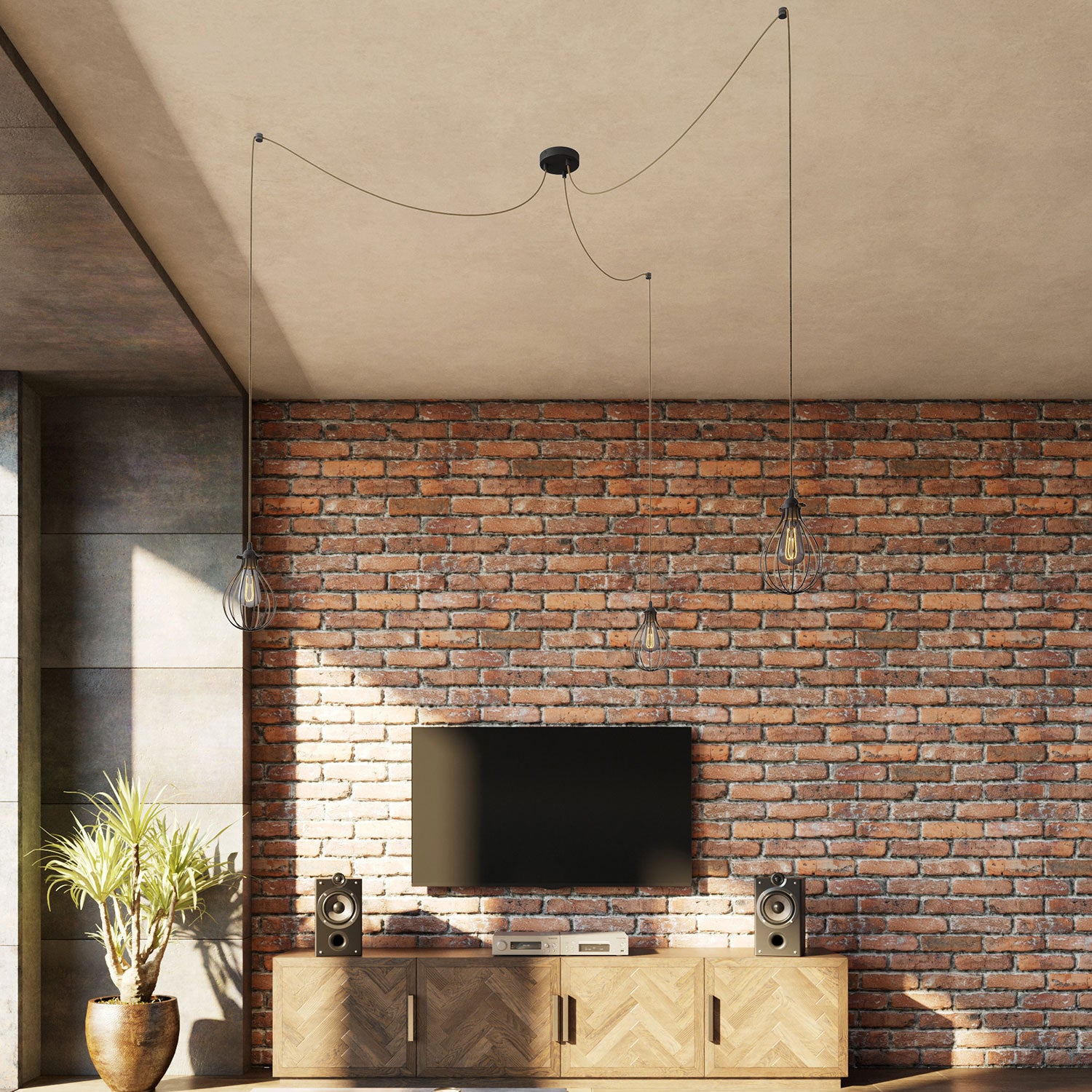 Spider - Lampada a sospensione multipla a 3 cadute con paralume Drop - Nero