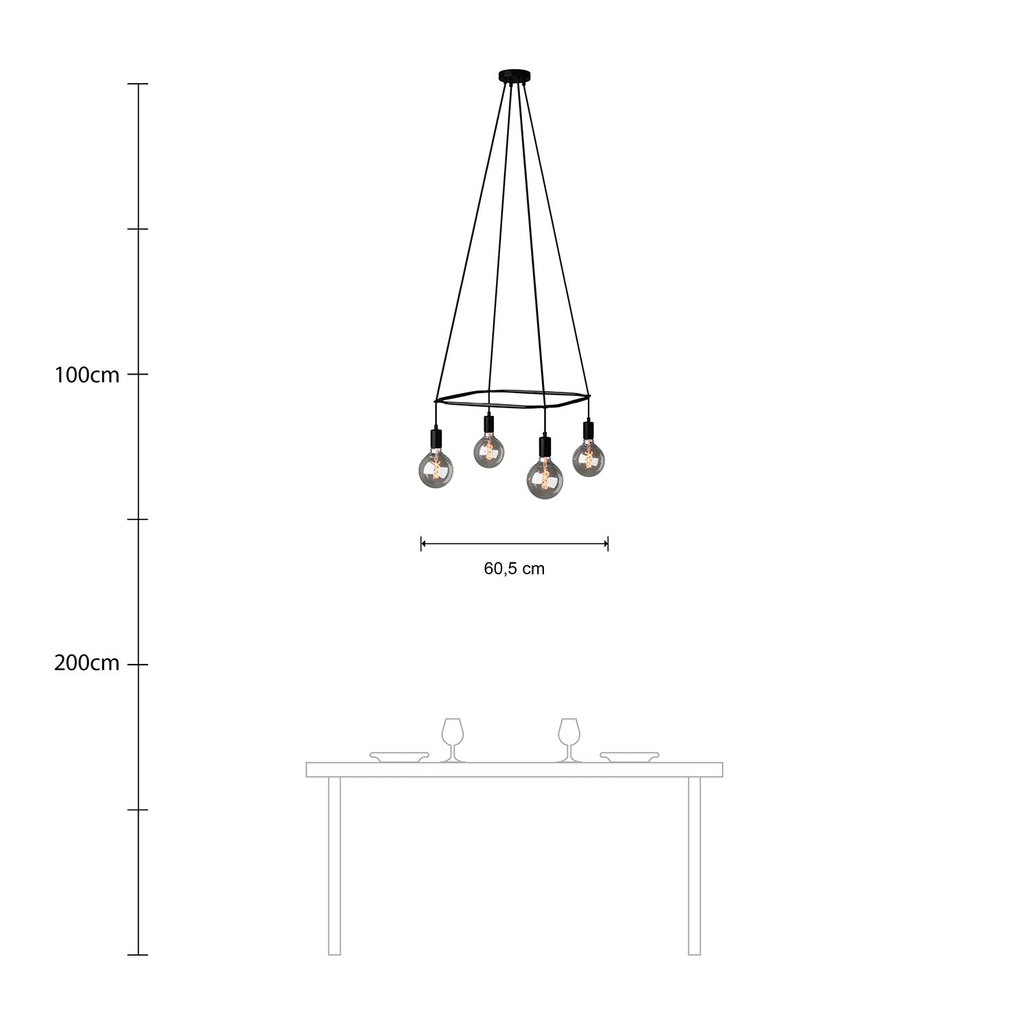 Lampadario Cage a 4 cadute Globo - Nero