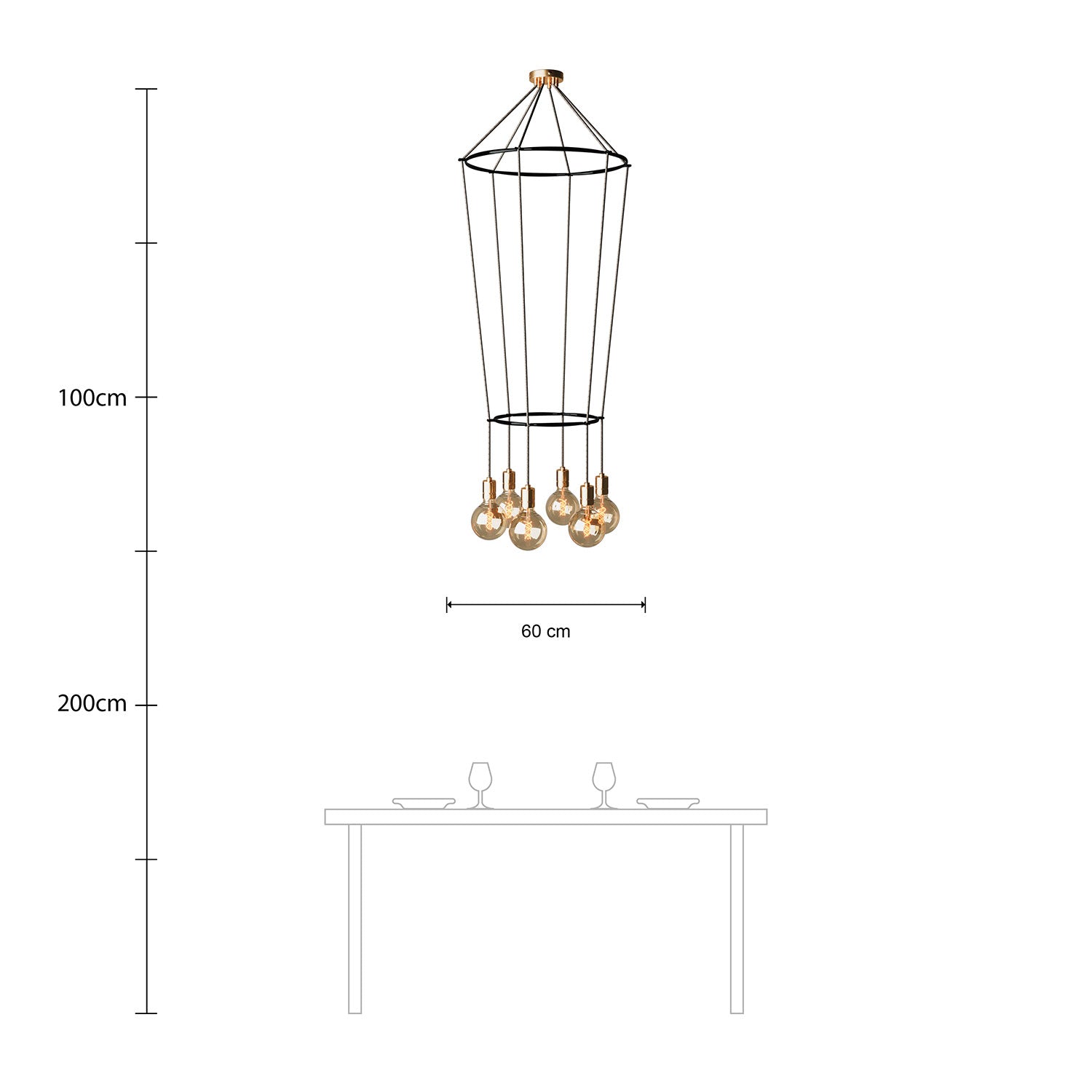 Lampadario 2 Cage a 6 cadute Globo - Ottone