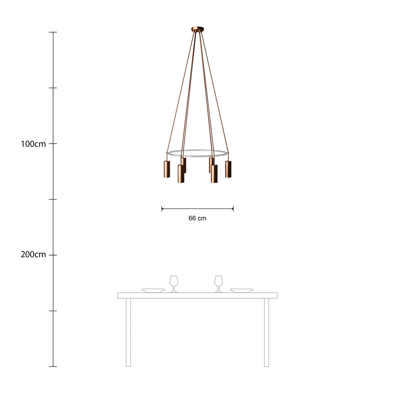 Lampadario Cage a 6 cadute Tub-E14 - Rame satinato