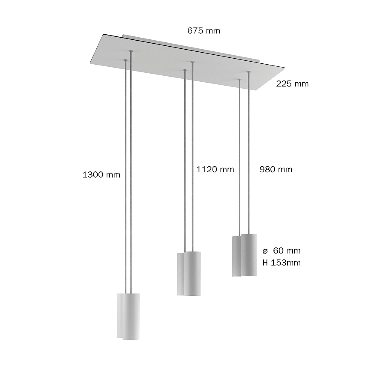 Lampada a sospensione a 6 cadute con XXL Rose-One rettangolare 675 mm con paralume in metallo Tub-E14 - Acciaio satinato