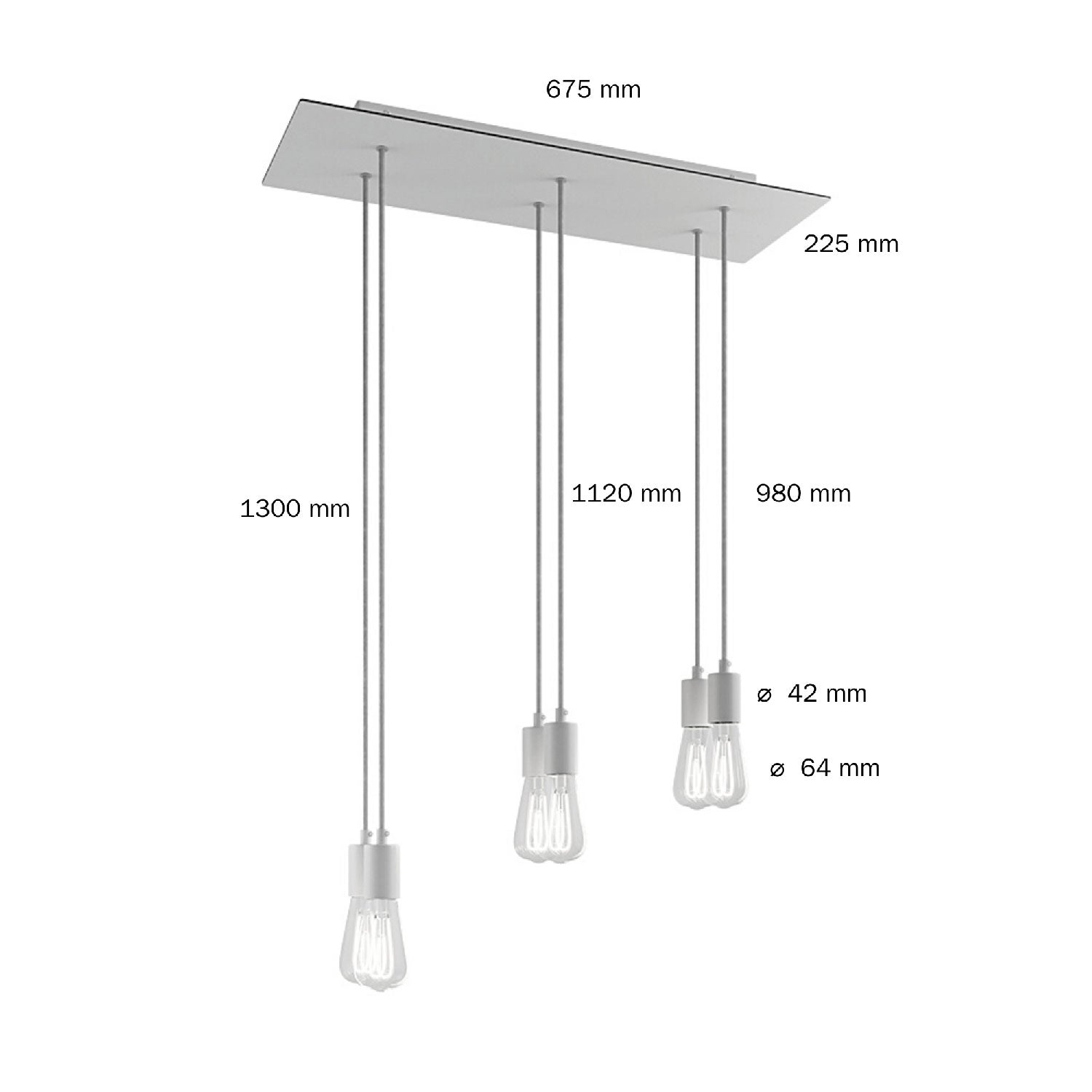 Lampada a sospensione a 6 cadute con XXL Rose-One rettangolare 675 mm con finiture in metallo - Acciaio satinato