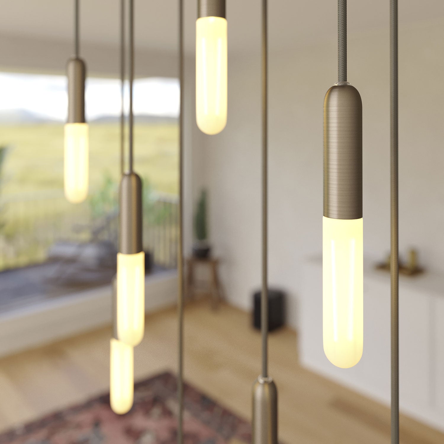 Lampada a sospensione a 8 cadute con XXL Rose-One rettangolare 675 mm con finiture in metallo - Acciaio satinato