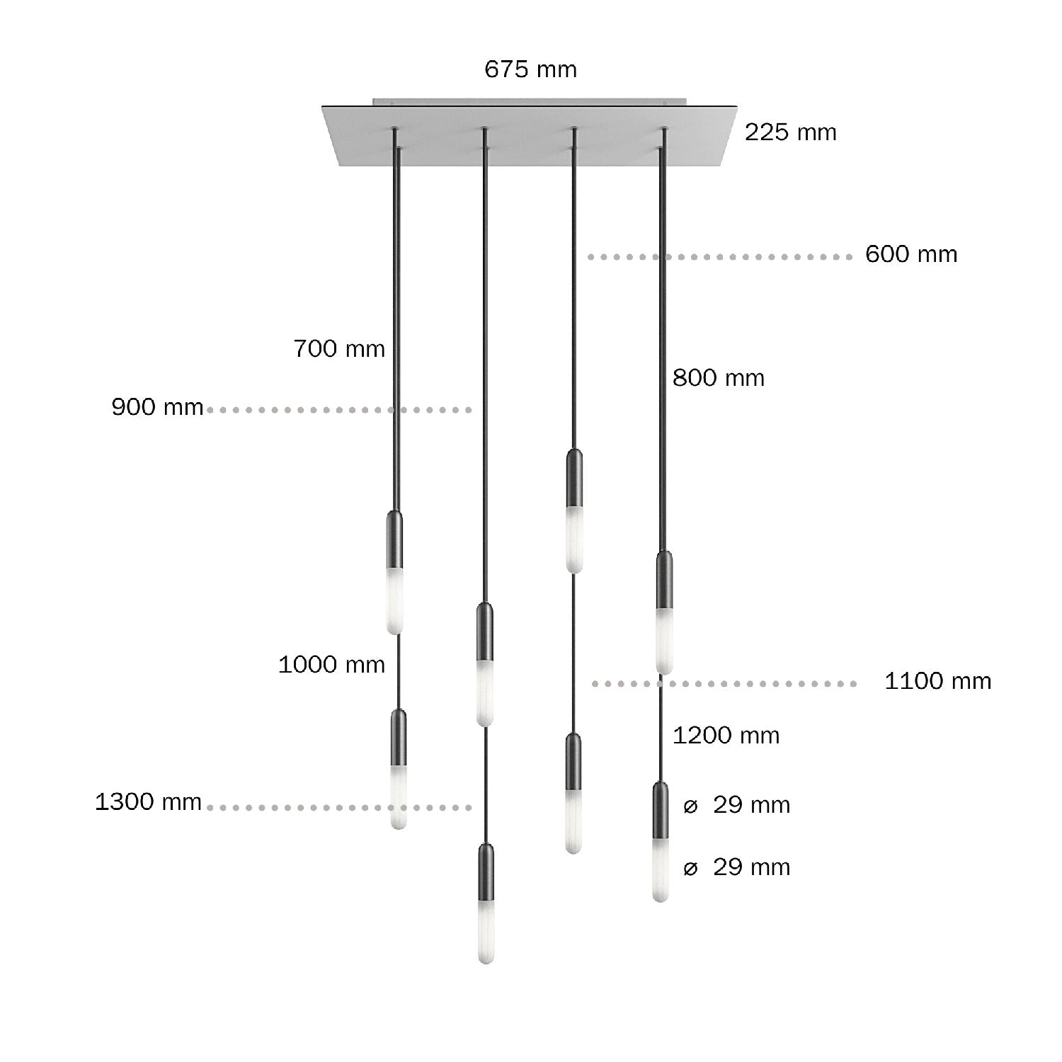 Lampada a sospensione a 8 cadute con XXL Rose-One rettangolare 675 mm con finiture in metallo - Acciaio satinato