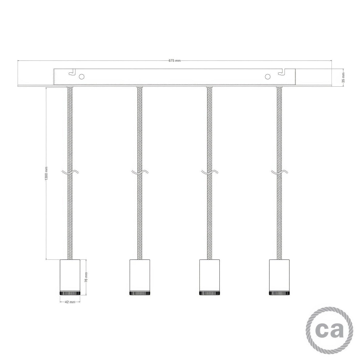Lampada faretto a sospensione 4 cadute GU1d0 con XXL Rose-One rettangolare 675 mm - Nero
