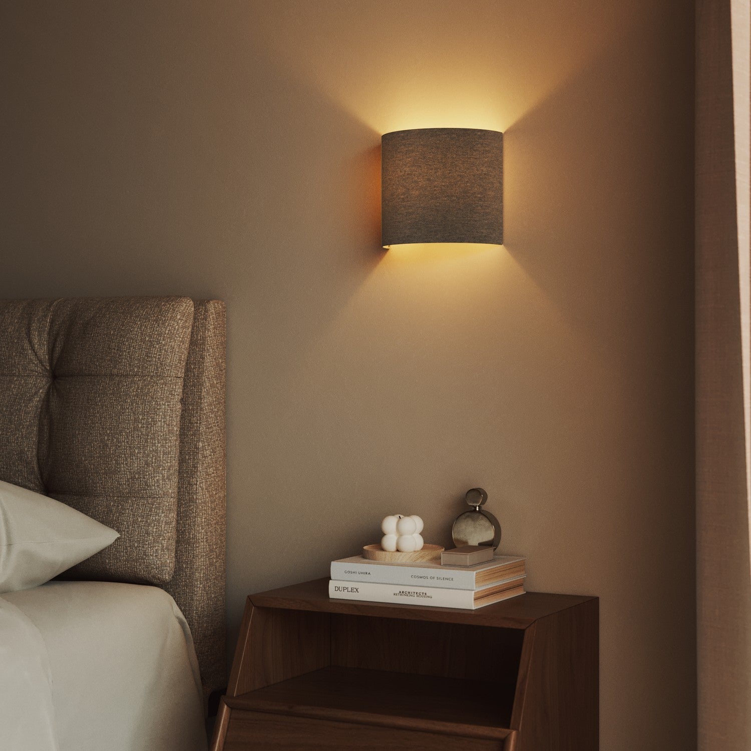 Applique Ventola con paralume in tessuto - Made in Italy - Lana Grigio Chiaro