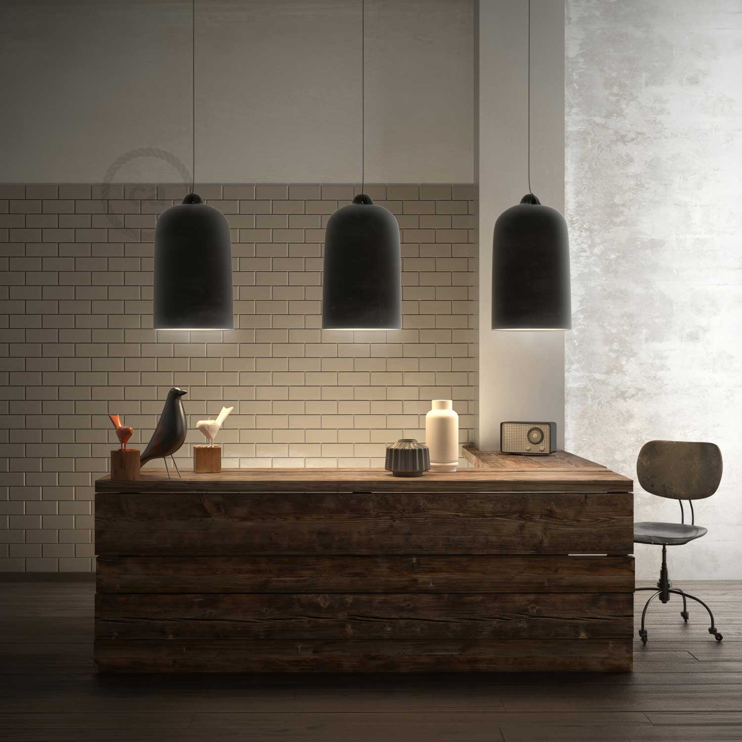 Campana, paralume XL in ceramica per sospensione - Made in Italy - Lavagna