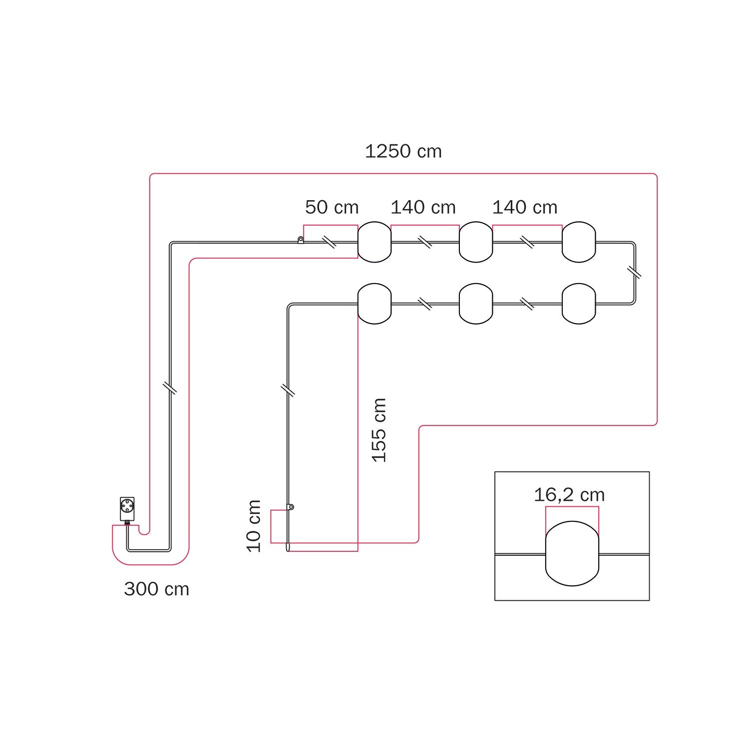 Catena luminosa 6 punti luce da esterno IP67 Grigio - Marina6 Cherry 140 cm