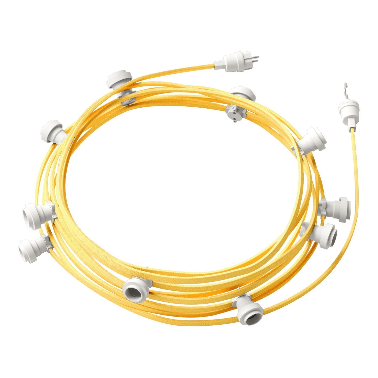 Catenaria Sistema Lumet da 12,5 m con cavo tessile CM10, 10 portalampada, gancio e spina bianchi - Creative Cables