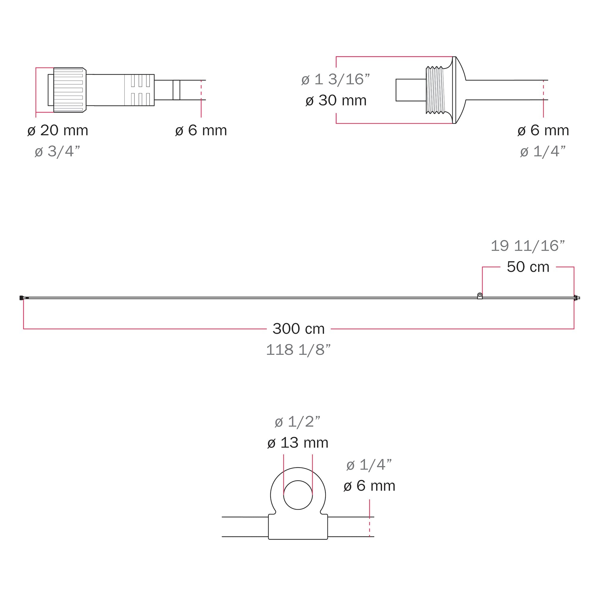 Cavo di connessione Alimentatore / Paralume - Marina - Grigio