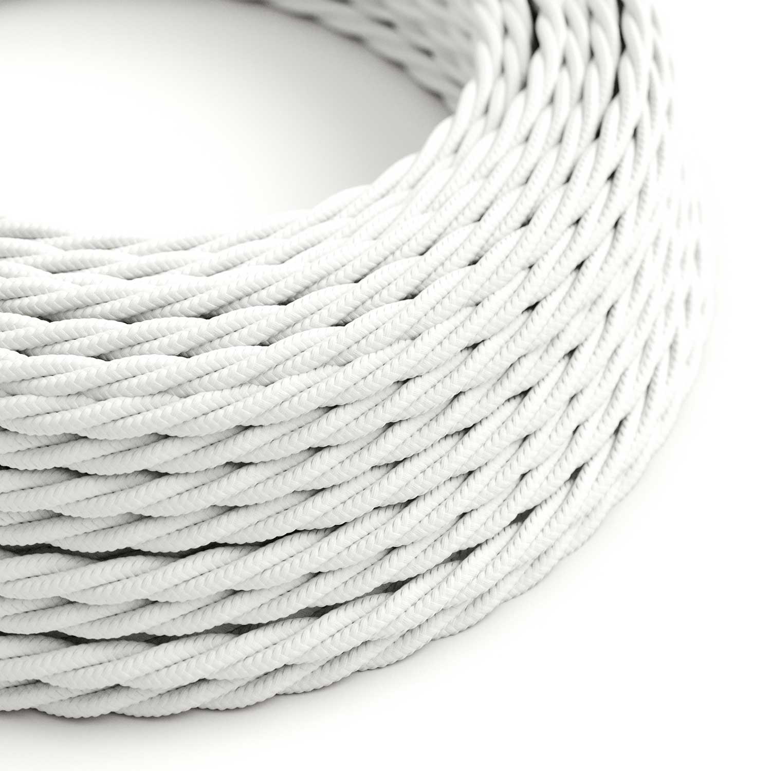 Cavo elettrico in tessuto trecciato lucido Bianco Ottico - L'Originale Creative Cables, per impianti a vista di design - TM01