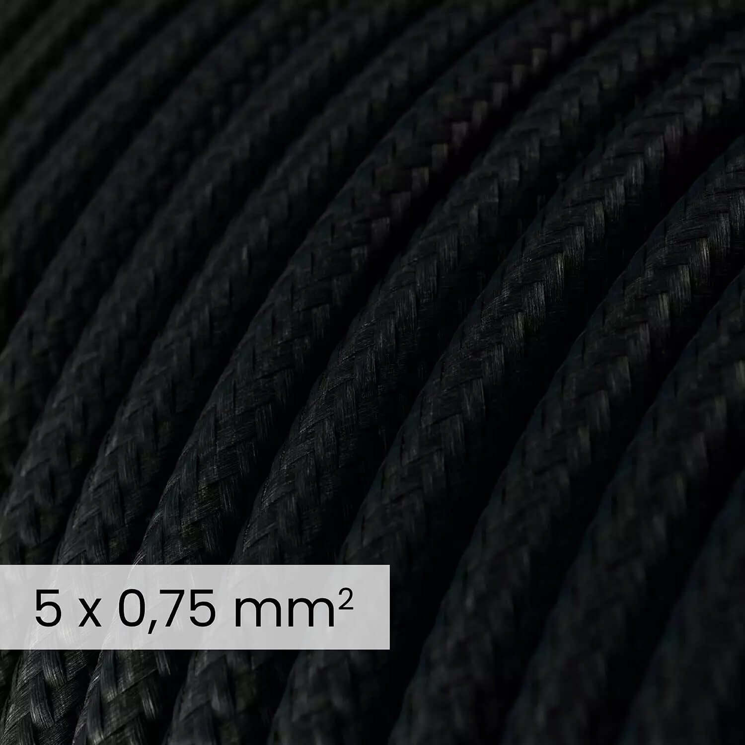 Cavo elettrico tessile DALI 5x0.75 mm² nero carbone - Filo rotondo flessibile per illuminazione RM04
