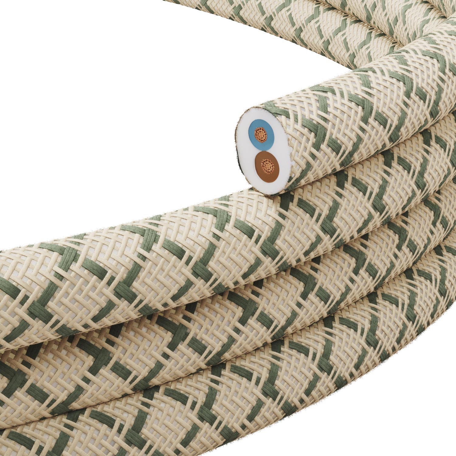 Cavo tessile piatto Verde Timo e Beige Losanga - PD62