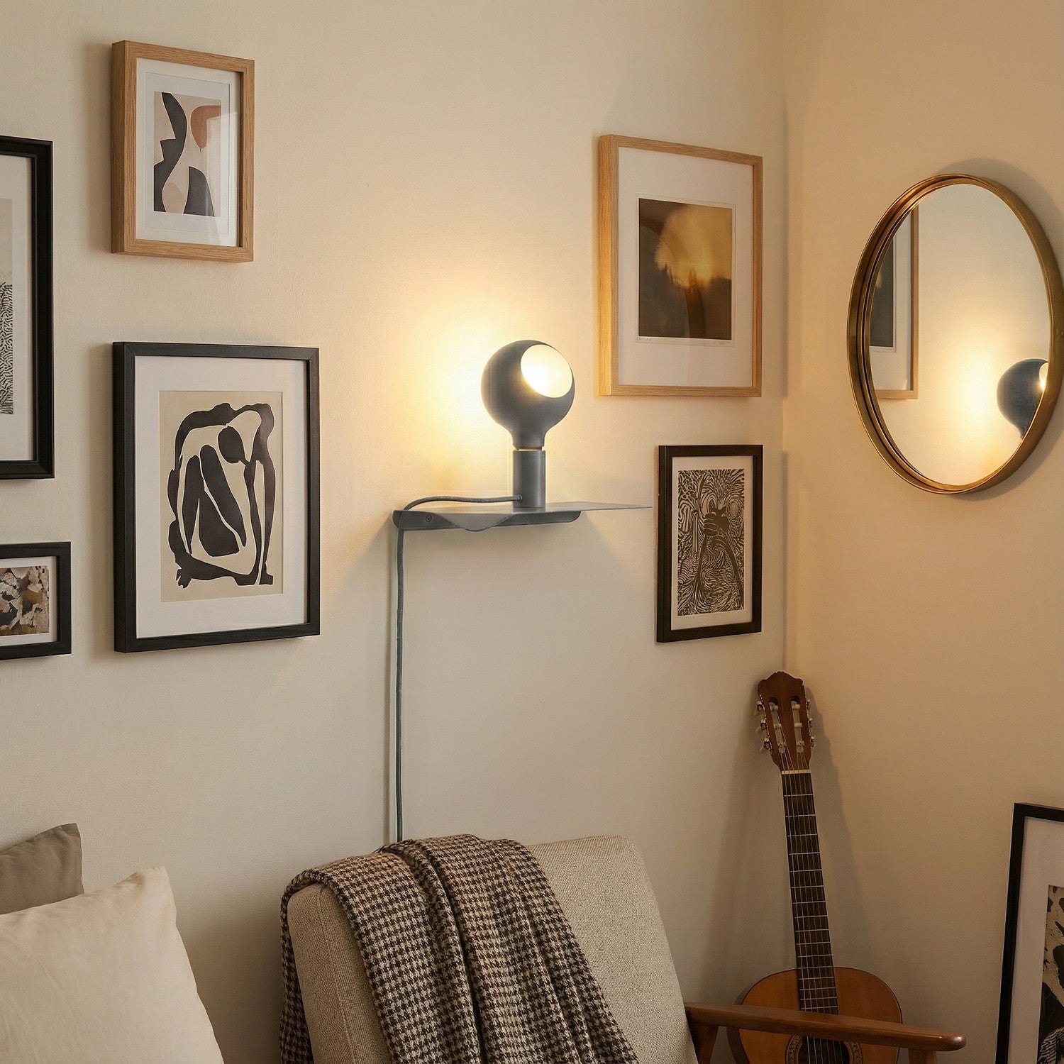 Combo Camo - Lampada con mensola e spina UK - Grigio