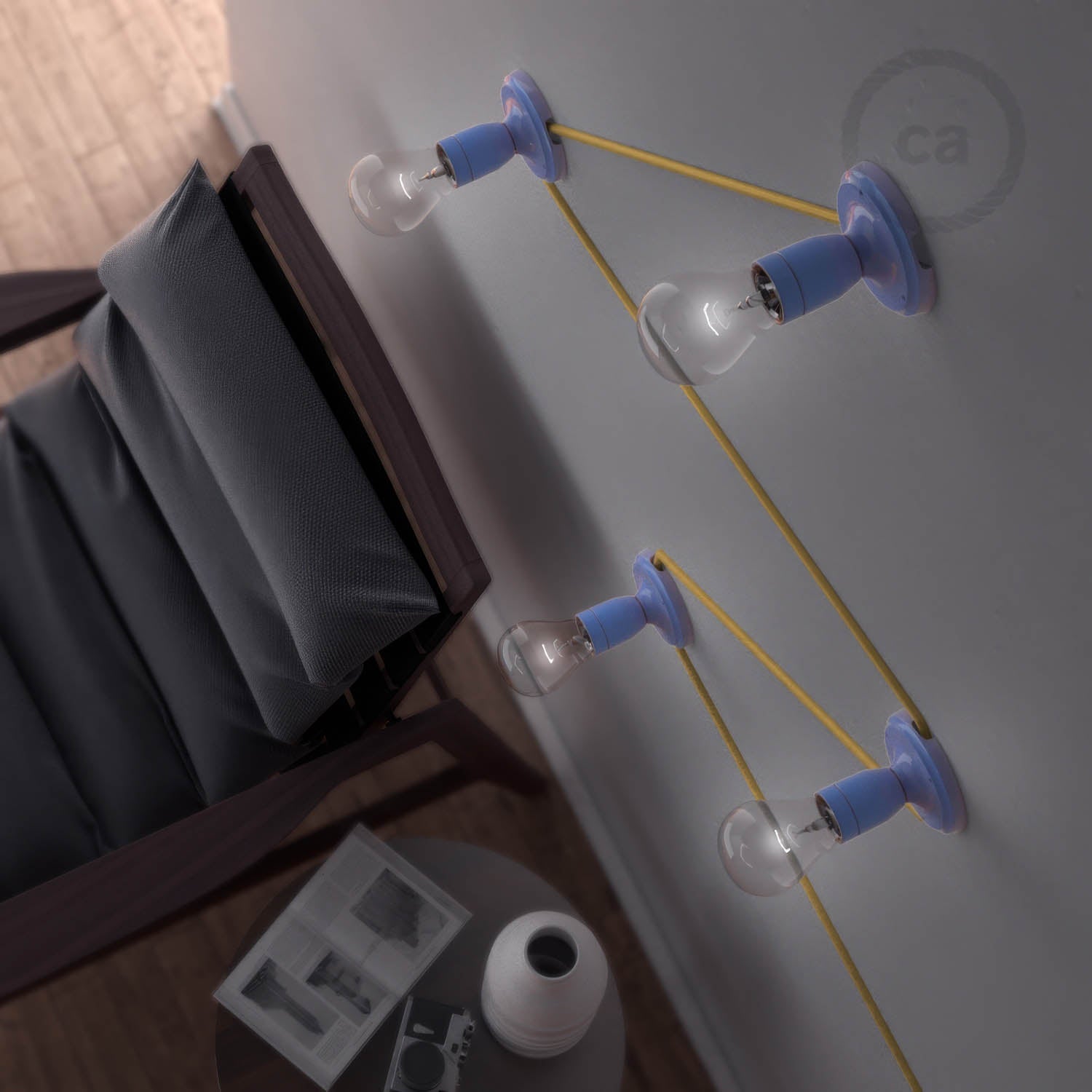 Fermaluce Color, il punto luce colorato in porcellana da parete o soffitto - Azzurro