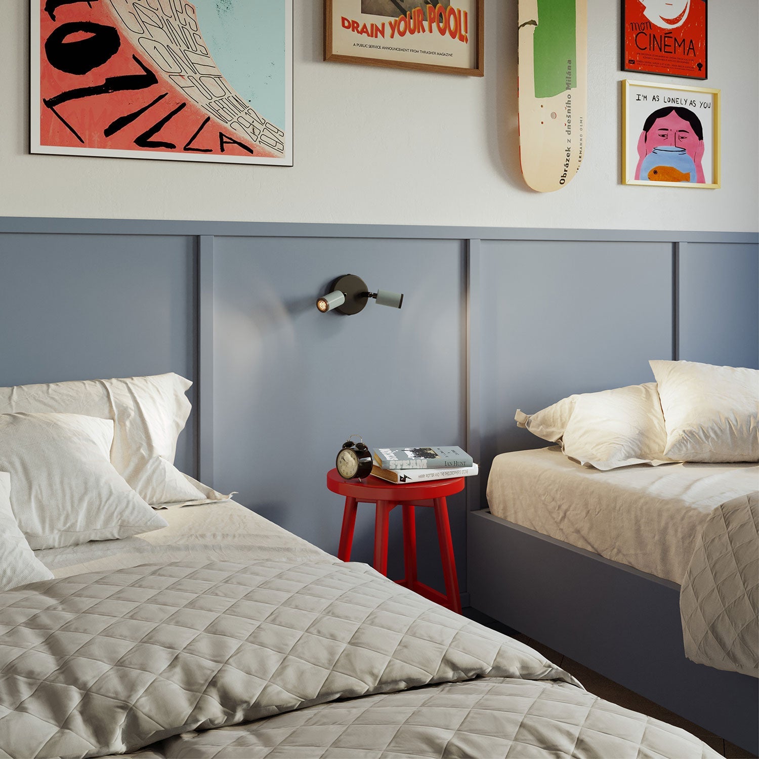 Fermaluce con 2 faretti orientabili Mini Spotlight GU1d0 - Blu carta da zucchero