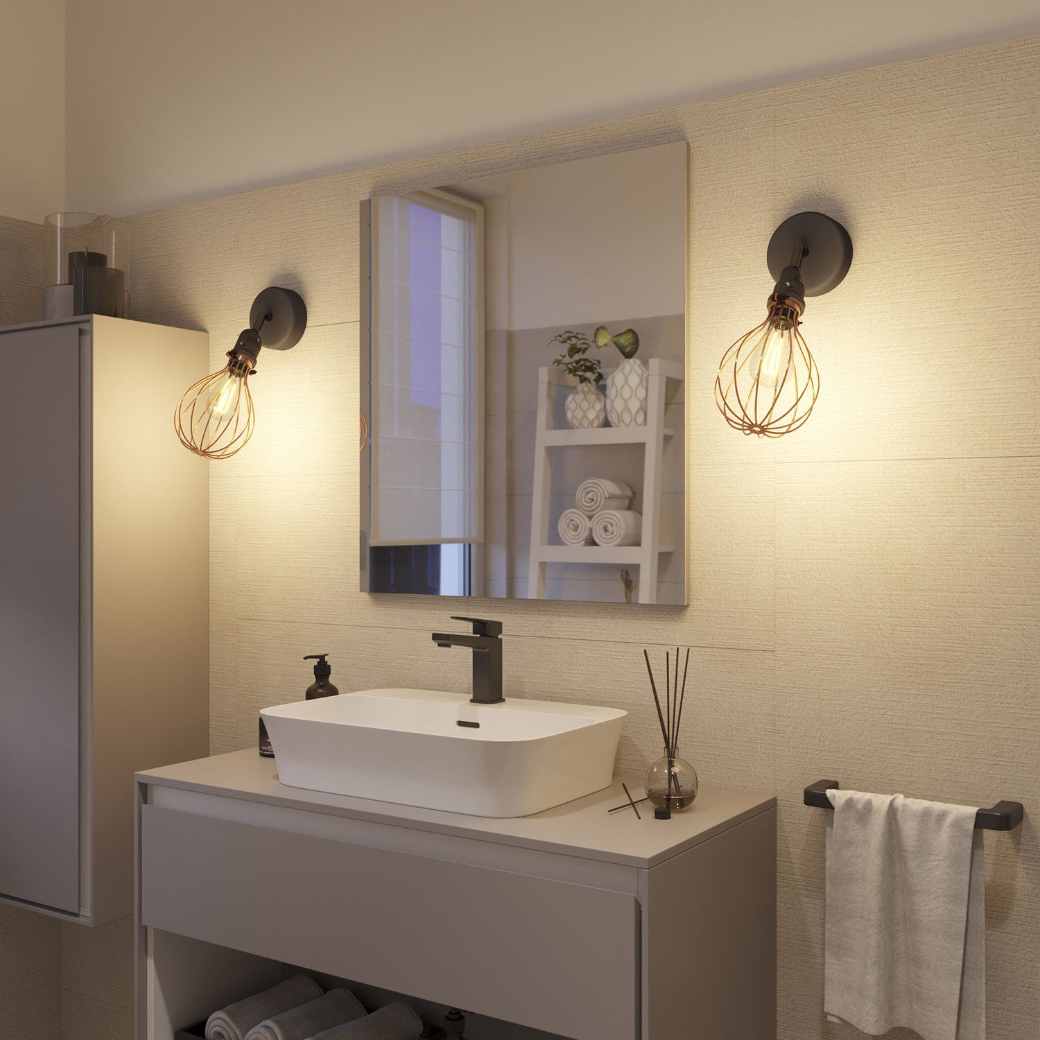 Fermaluce Modulair con snodo orientabile, paralume Drop e portalampada IP65 waterproof - Rame