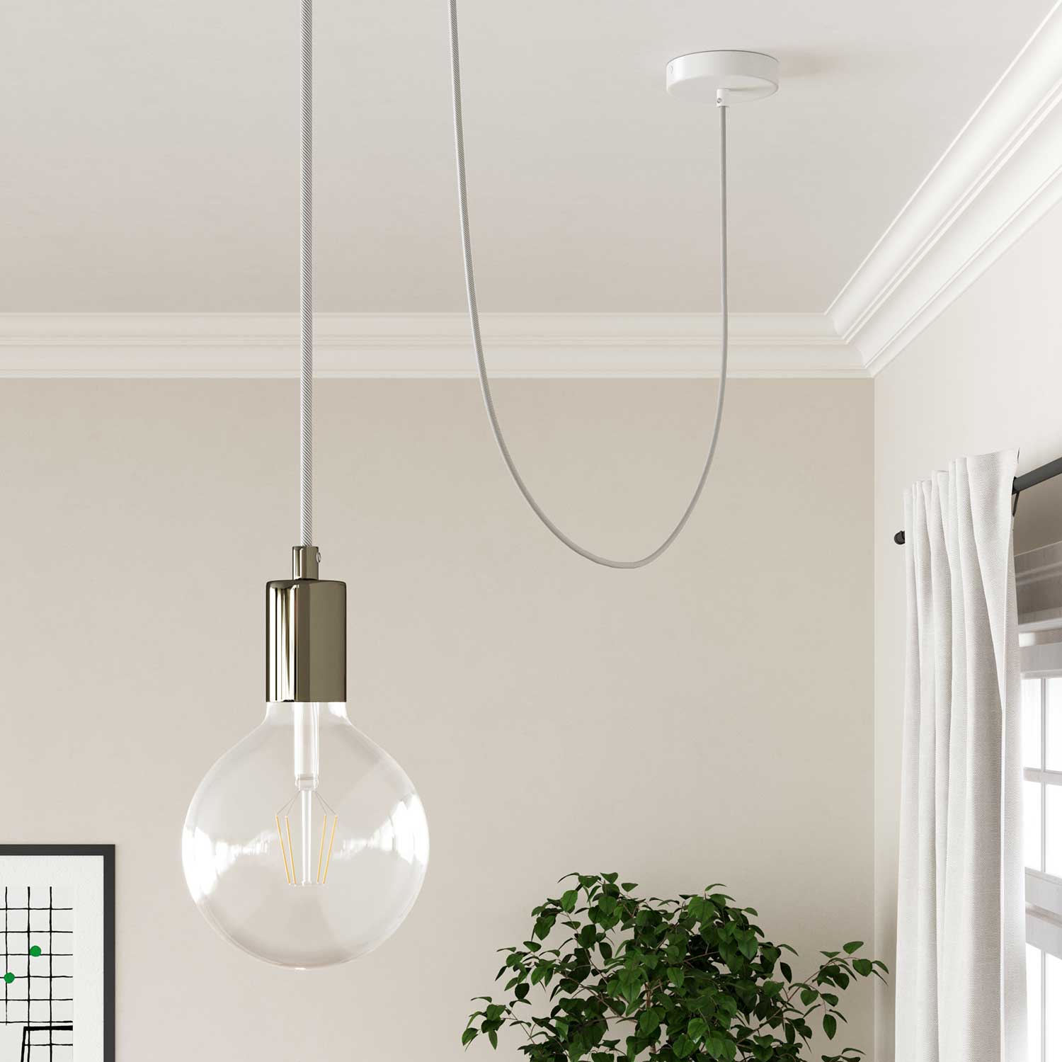 Filo elettrico in tessuto Bianco Ottico e Alluminio Vertigo - L'Originale Creative Cables, per lampade uniche - ERM46