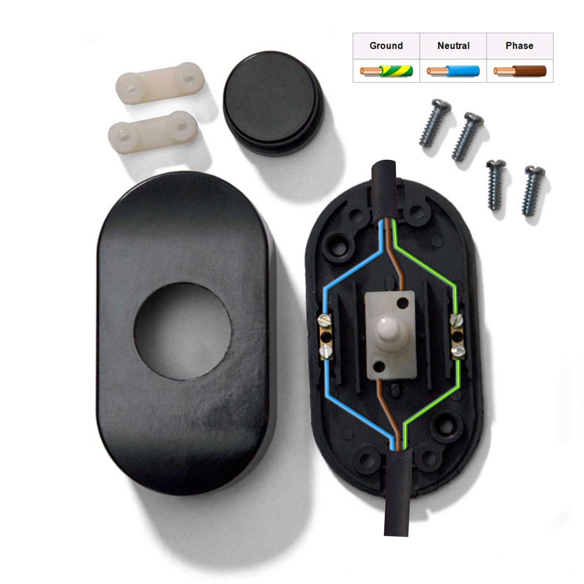 Interruttore a pedale Unipolare Nero con morsetti a vite - Design by Achille Castiglioni