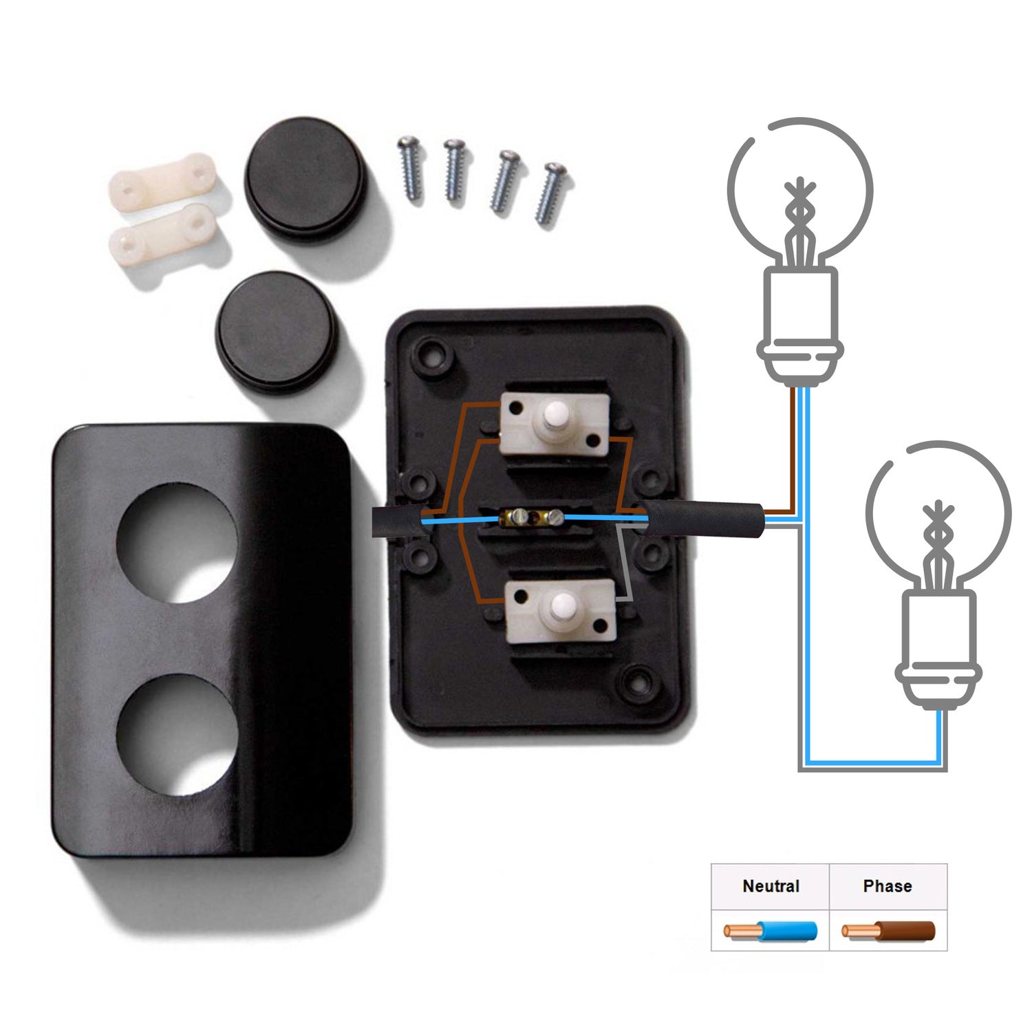 Interruttore Unipolare Nero con doppia accensione a pedale - Design by Achille Castiglioni