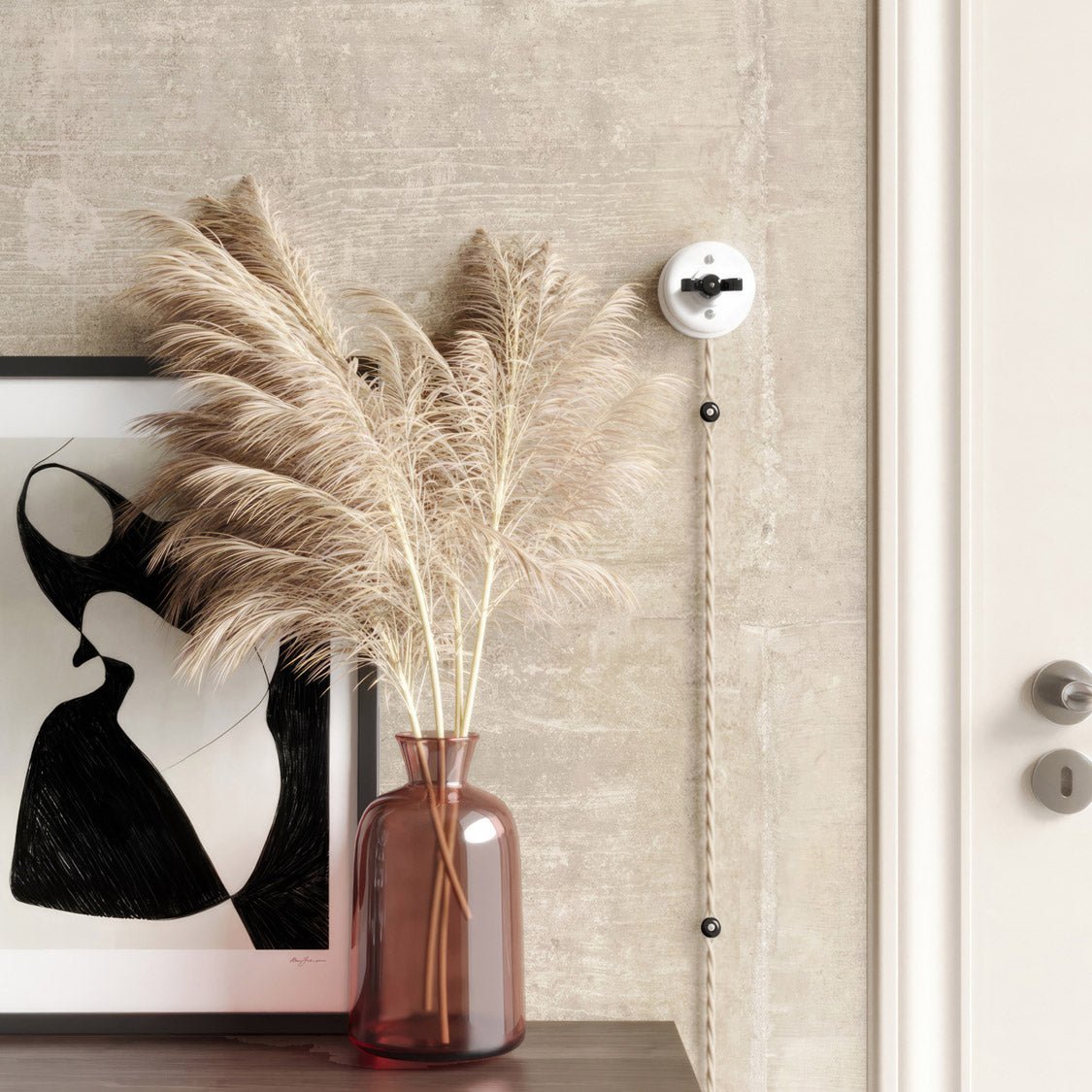 Interruttore/Deviatore in porcellana bianco con dado a farfalla Nero