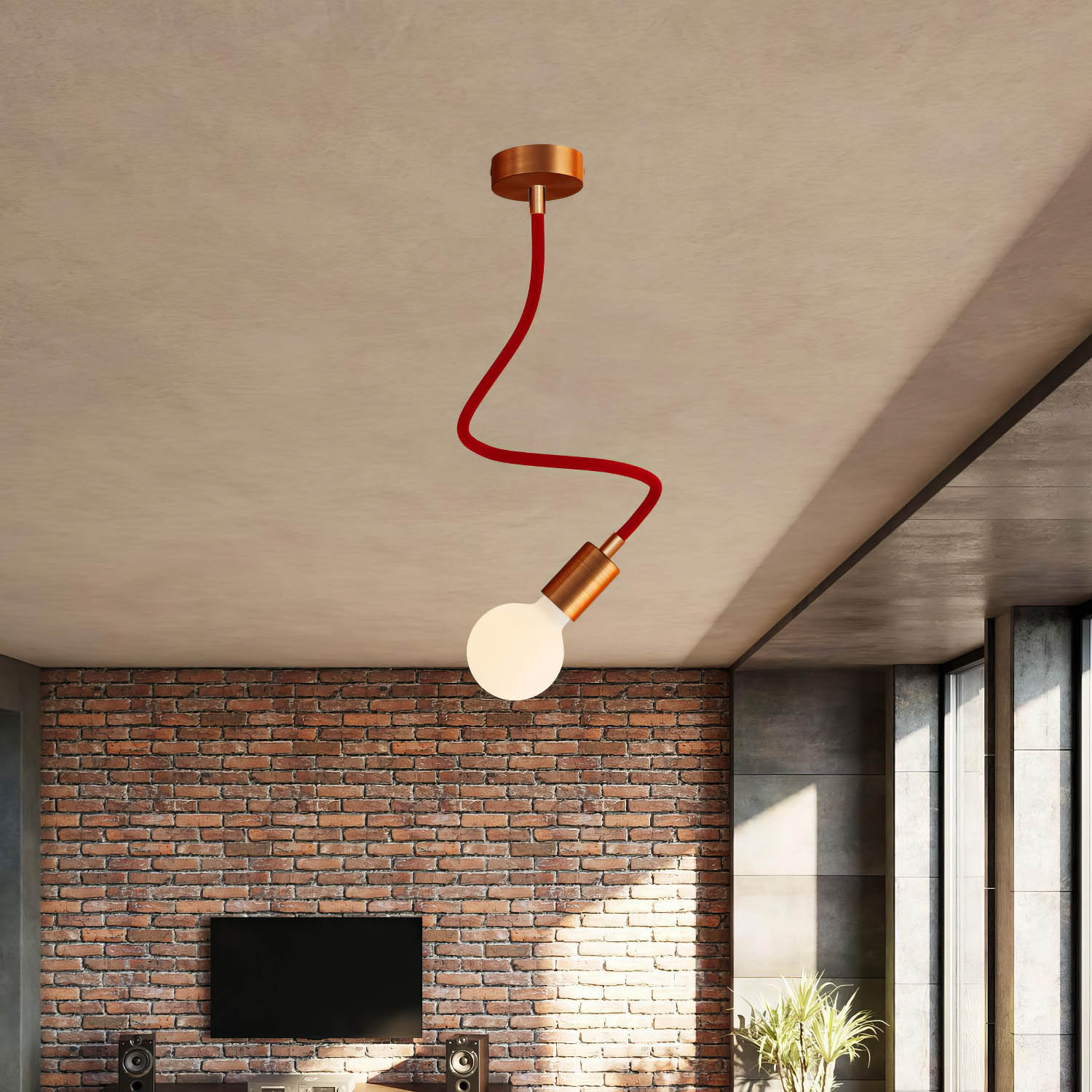 Kit Creative Flex tubo flessibile di estensione rivestito in tessuto RM09 Rosso con terminali metallici Rame satinato 60 cm