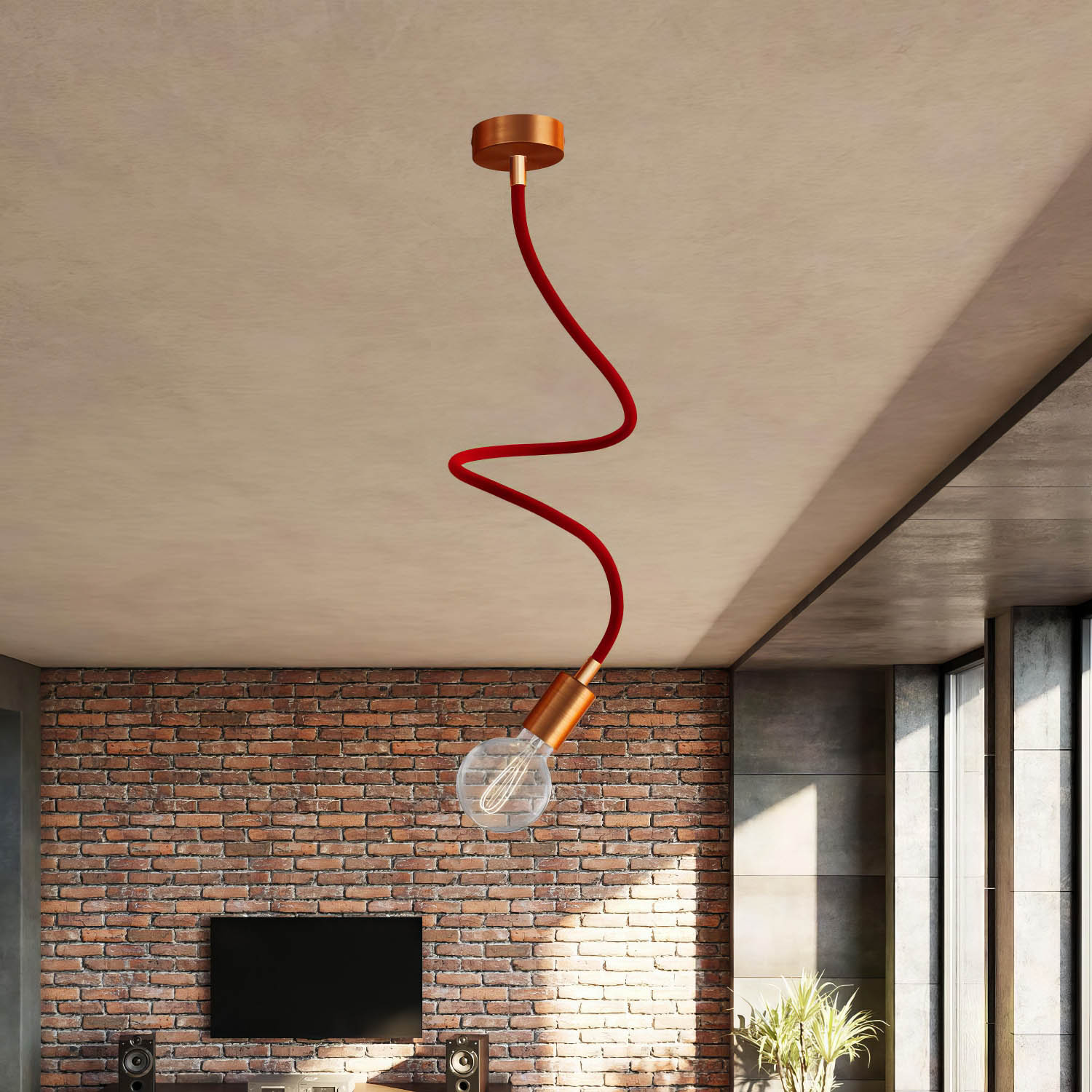 Kit Creative Flex tubo flessibile di estensione rivestito in tessuto RM09 Rosso con terminali metallici Rame satinato 90 cm