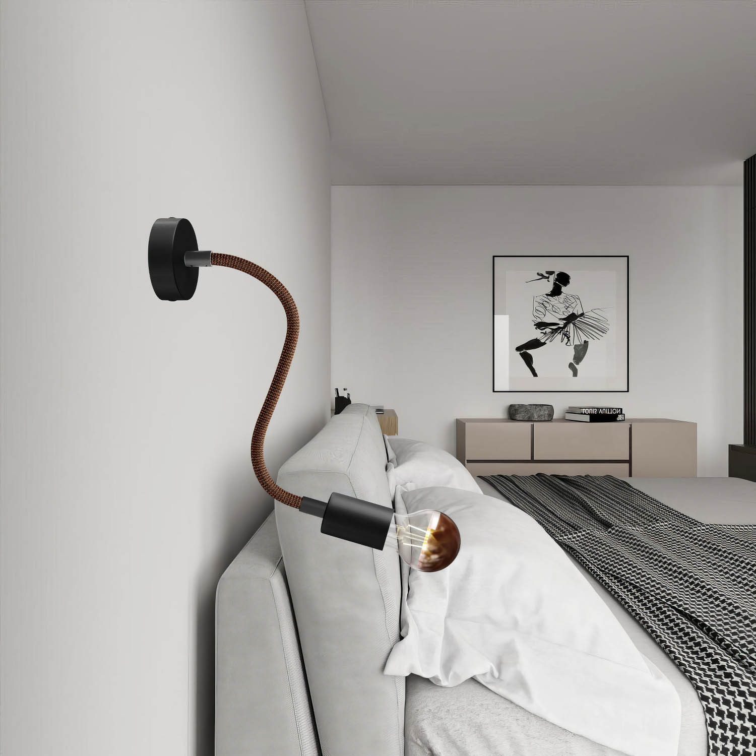 Kit Creative Flex tubo flessibile di estensione rivestito in tessuto RZ22 Nero Whiskey con terminali metallici Nero 30 cm