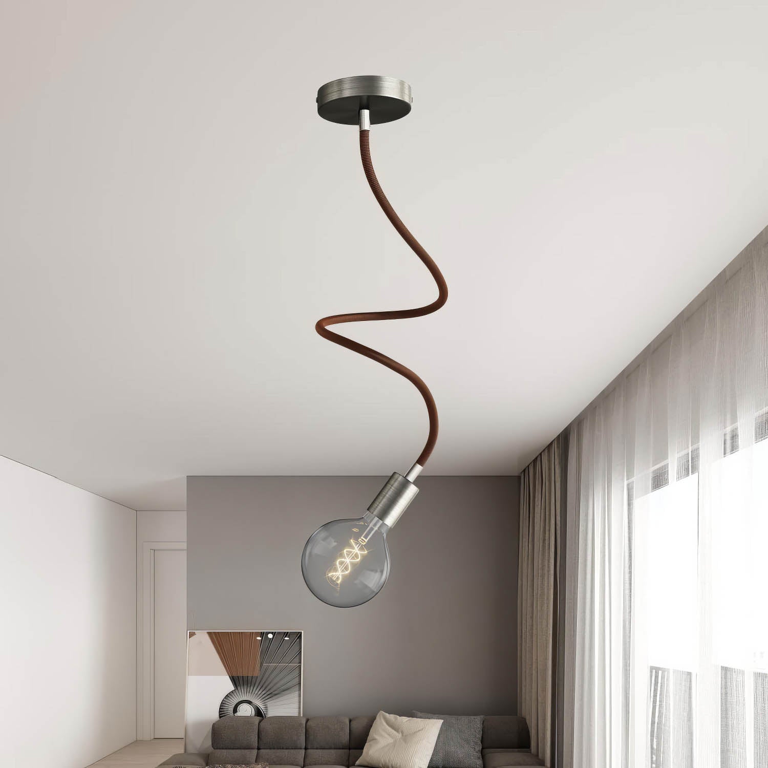 Kit Creative Flex tubo flessibile di estensione rivestito in tessuto RZ22 Nero Whiskey con terminali metallici Titanio satinato 90 cm