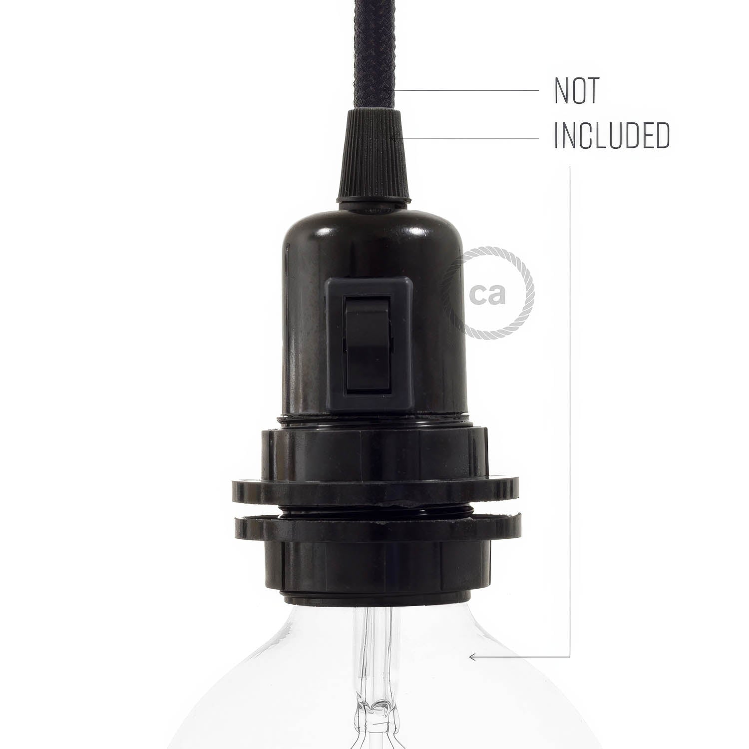 Kit portalampada E27 in bakelite con doppia ghiera per paralume e interruttore - Nero