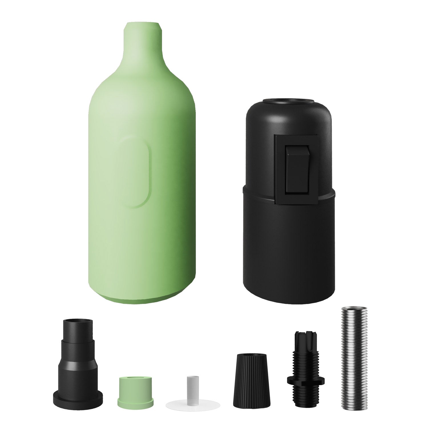 Kit portalampada E27 in silicone con interruttore e serracavo nascosti - Verde prato