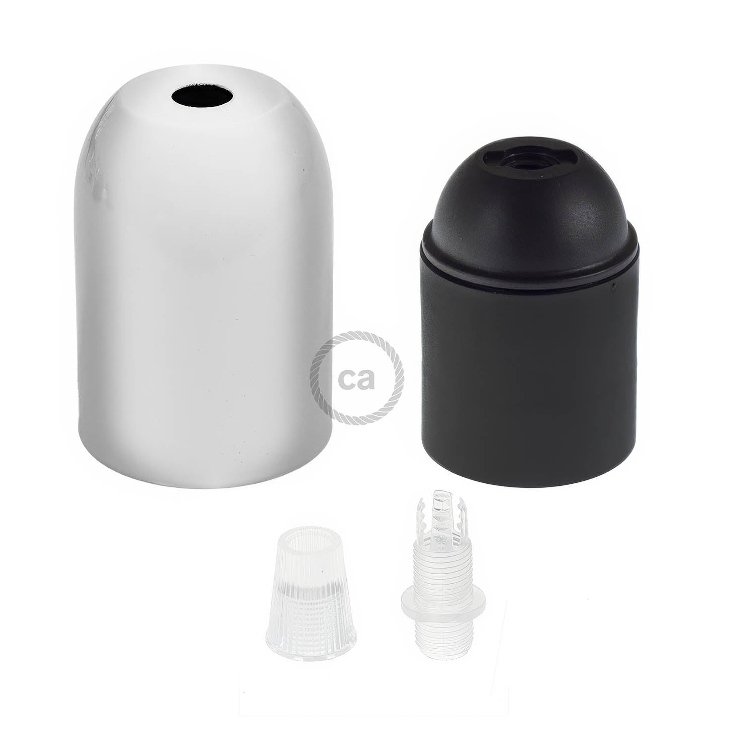 Kit portalampada E27 semisferico in metallo - Cromo