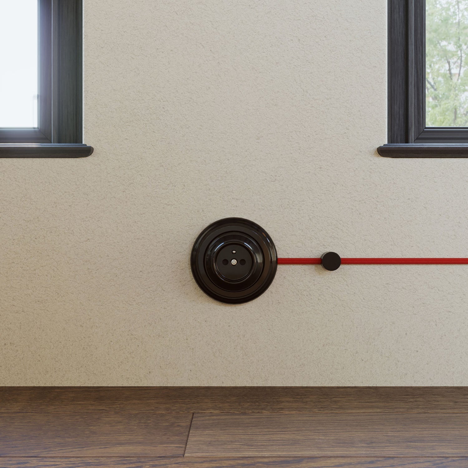 Kit presa a muro di tipo francese e base in porcellana - Nero