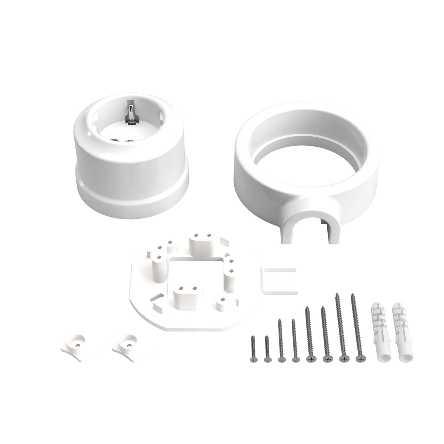 Kit presa Schuko da parete e base per Creative-Tubes in porcellana - Bianco 1