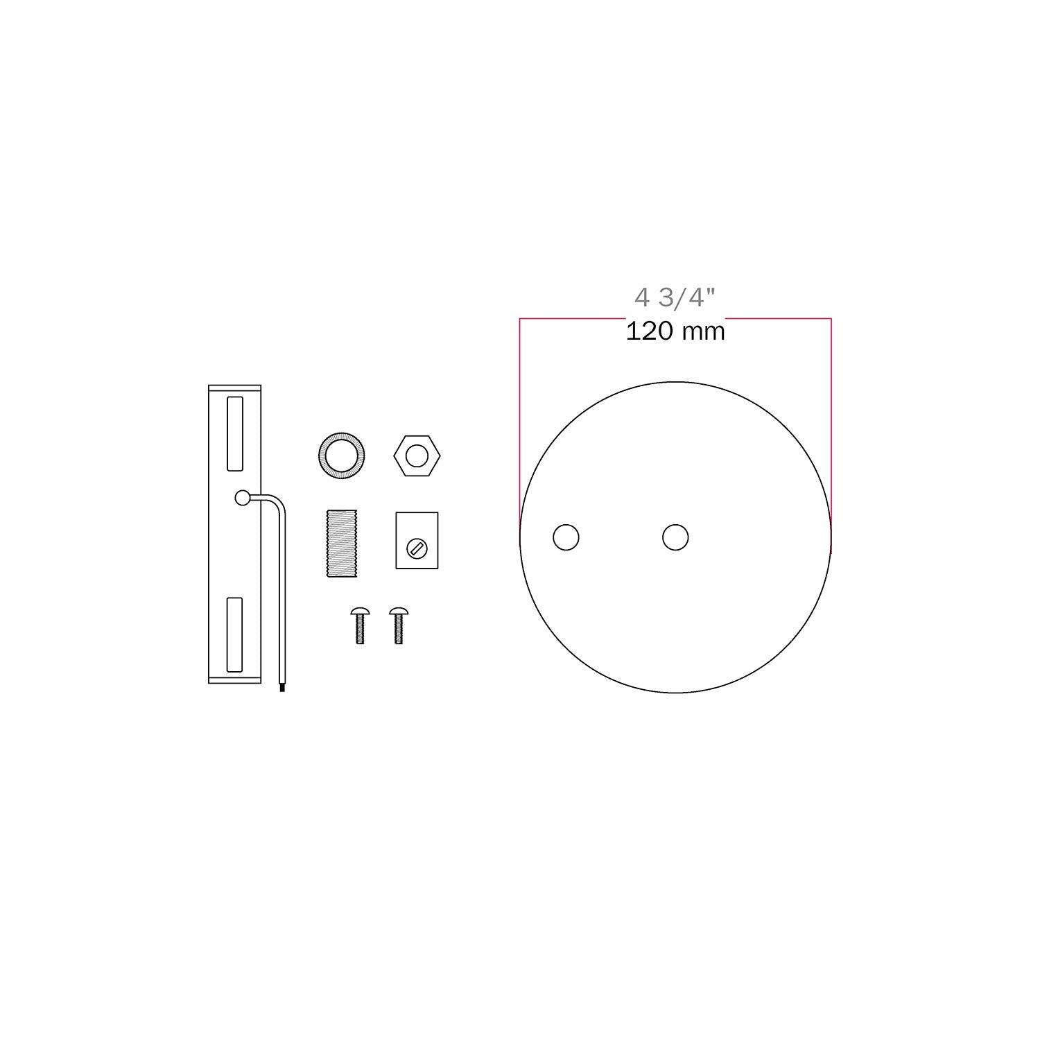 Kit rosone cilindrico in metallo Ø 120 mm a 2 fori centrali e decentrati - Nero Opaco