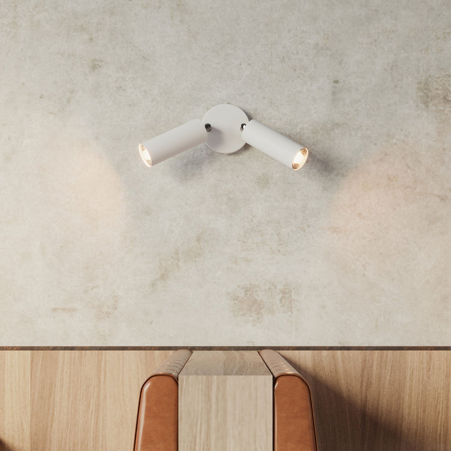 Lampada a 2 faretti con paralume Tub-E14 e rosone tondo - Bianco opaco