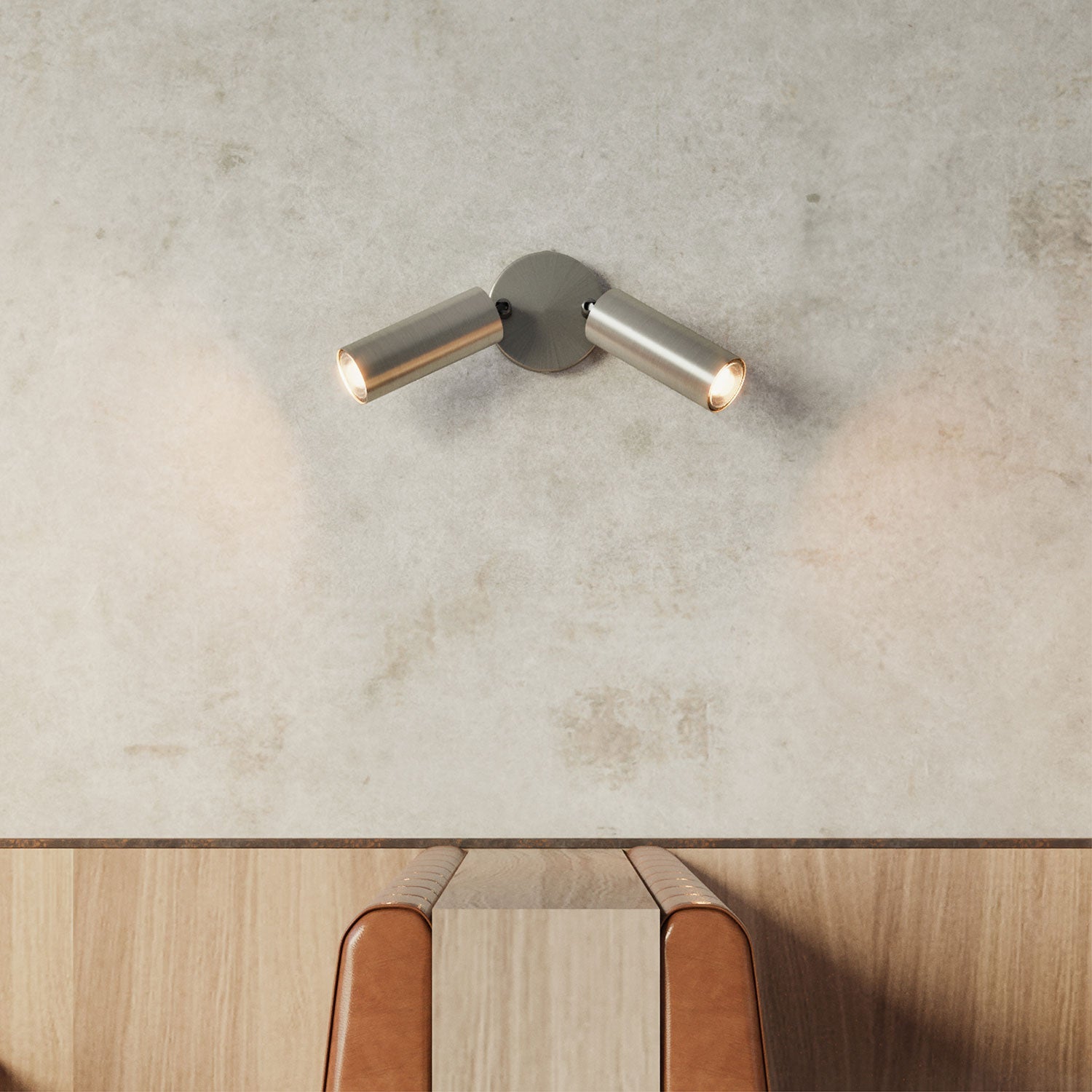 Lampada a 2 faretti con paralume Tub-E14 e rosone tondo - Titanio satinato