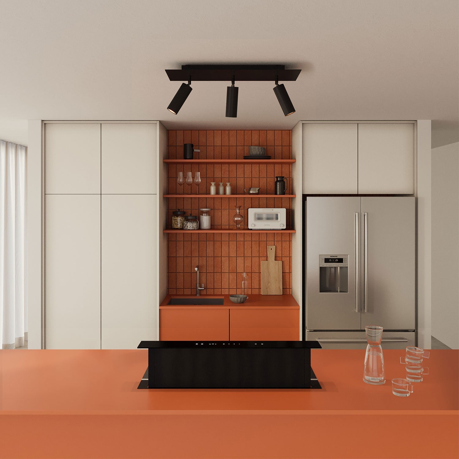 Lampada a 3 faretti con paralume Tub - E14 e Rose - One XXL rettangolare - Nero - Creative Cables