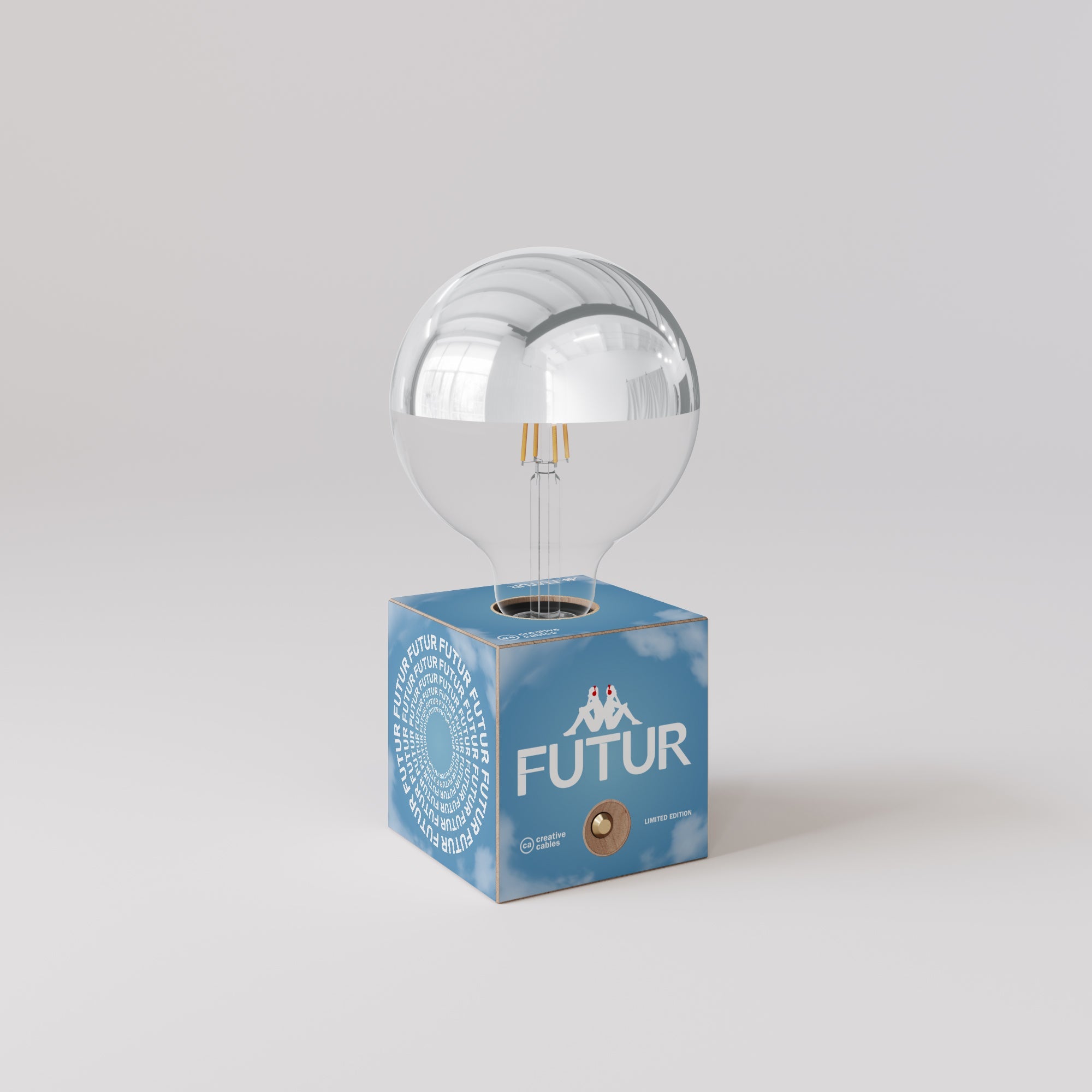 Lampada a batteria Cabless03 "Futur" con lampadina globo mezza sfera argento - Futur Festival