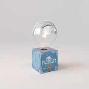 Lampada a batteria Cabless03 "Futur" con lampadina globo mezza sfera argento - Futur Festival