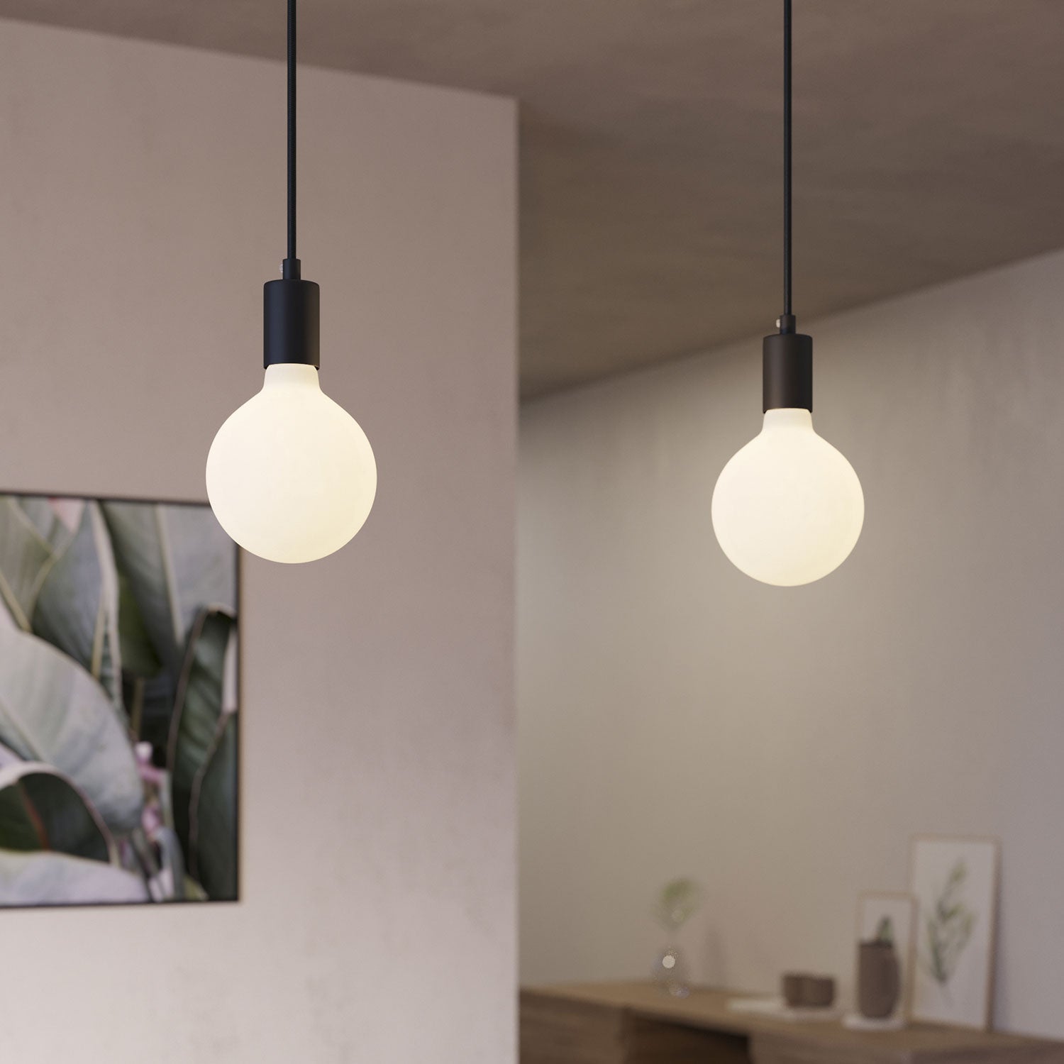 Lampada a sospensione a 2 cadute con XXL Rose-One rettangolare 675 mm con finiture in metallo - Nero opaco