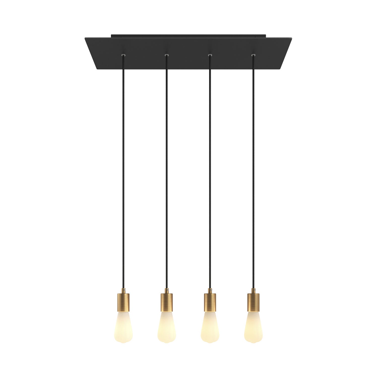 Lampada a sospensione a 4 cadute con XXL Rose - One rettangolare 675 mm con finiture in metallo - Nero opaco - Creative Cables