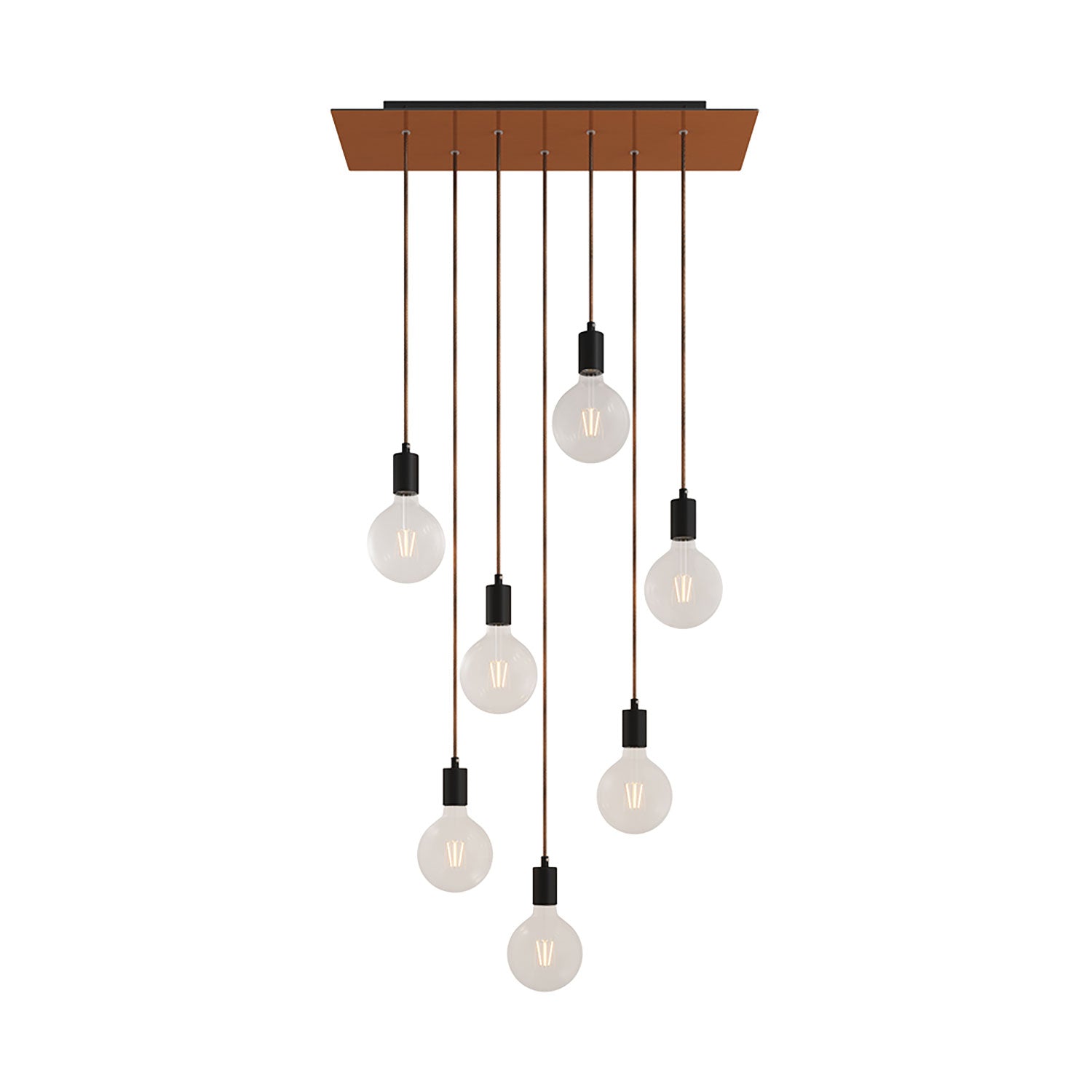 Lampada a sospensione a 7 cadute con XXL Rose - One rettangolare 675 mm con finiture in metallo - Rame satinato - Creative Cables