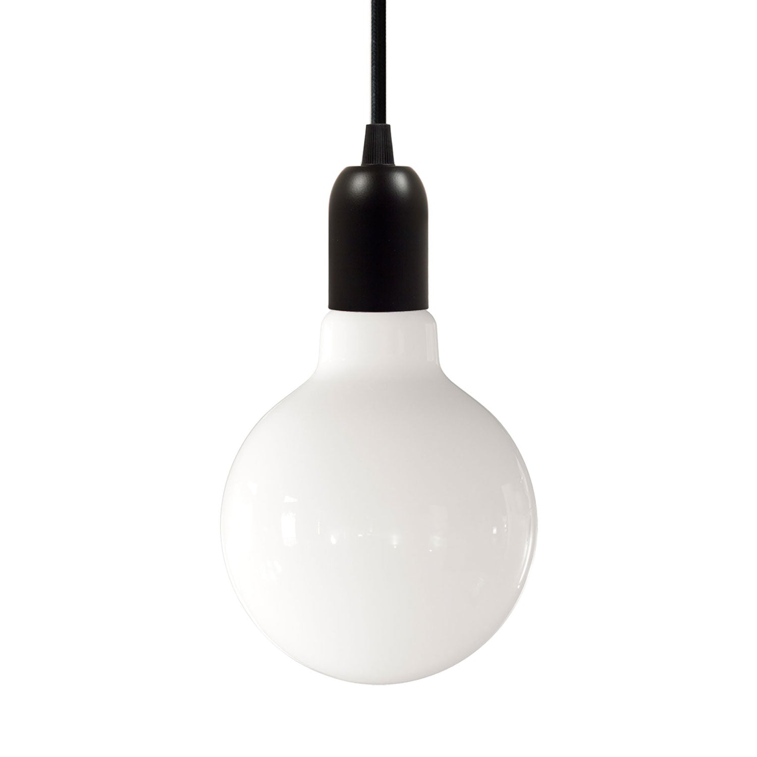Lampada a sospensione completa di cavo tessile, rosone e portalampada semisferici in metallo - Nero