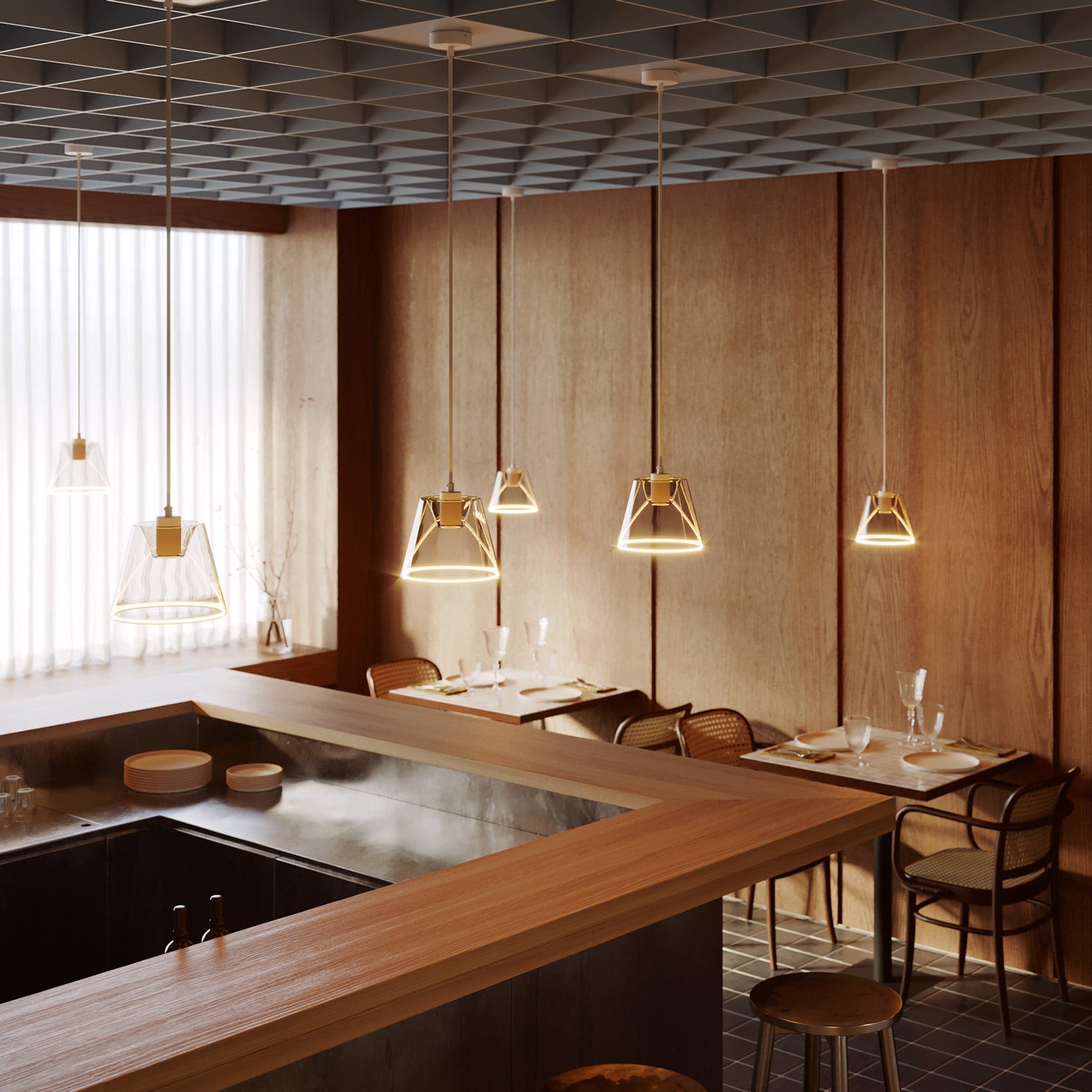 Lampada a sospensione con lampadina Ghost a cono smoky - Bianco