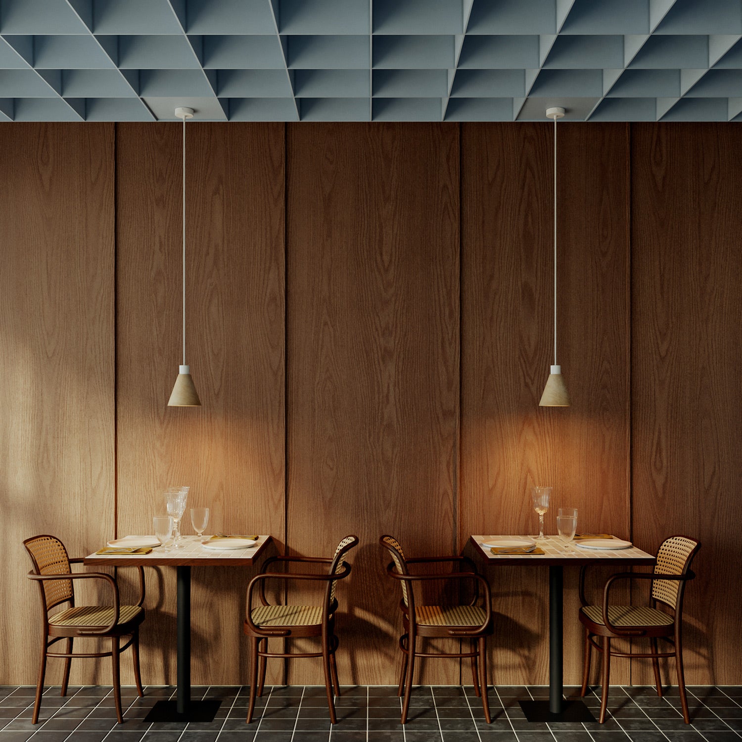 Lampada a sospensione con paralume conico in legno - Bianco opaco