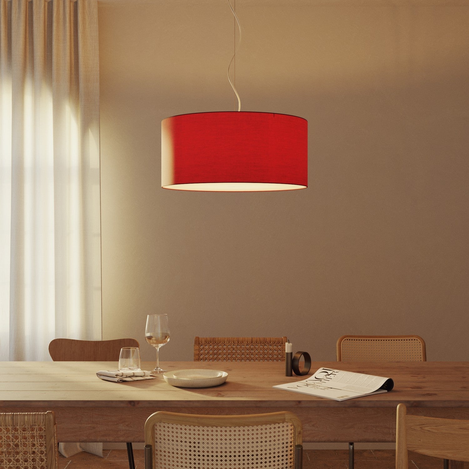 Lampada a sospensione con paralume in tessuto Cilindro Large - Made in Italy - Teletta Rosso Si