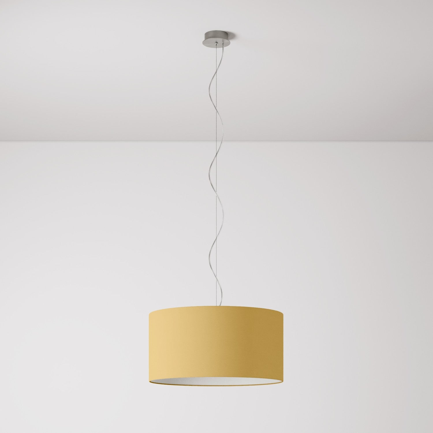 Lampada a sospensione con paralume in tessuto Cilindro Medium Arenal oro - Made in Italy - Creative Cables